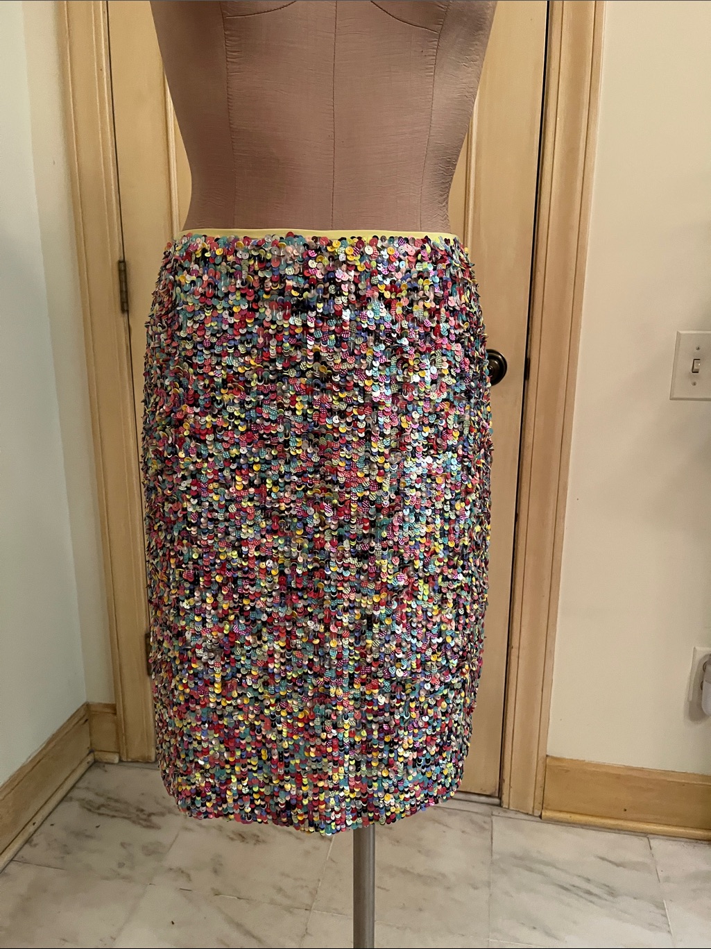 Per Se Nwt Party Vegas Bachelorette Multicolor Sequin 100% Silk Pencil Skirt 2
